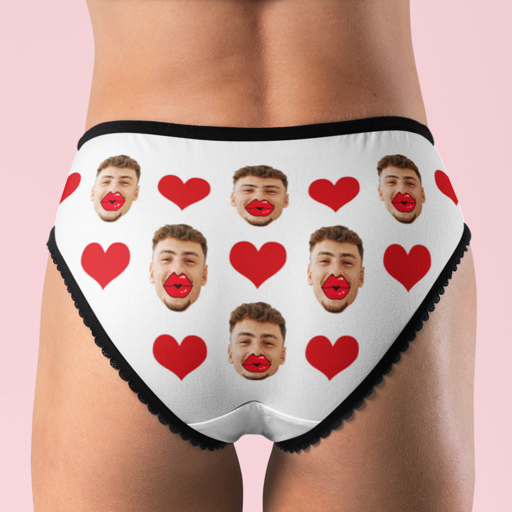 Custom Face Underwear Personalised Red Lips and Heart Underwear