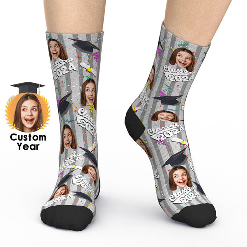 Custom Face and Year Grad Socks (Confetti)