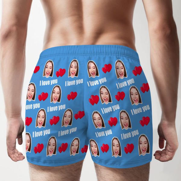 Custom Face Multicolor I Love You Boxer Shorts Personalized Photo Underwear Gift for Him