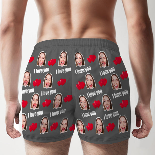 Custom Face Multicolor I Love You Boxer Shorts Personalized Photo Underwear Gift for Him