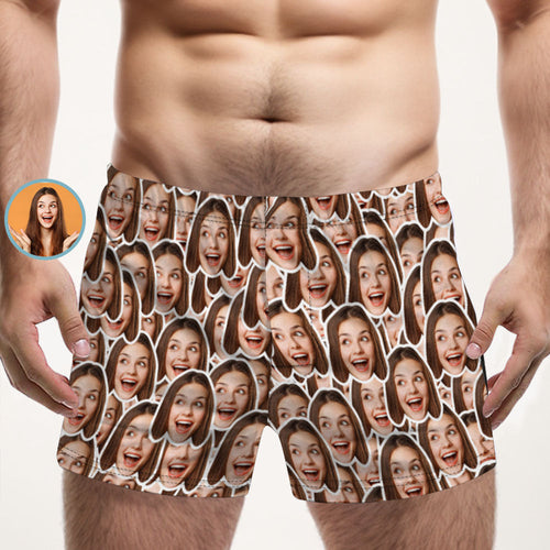 Custom Face Mash Multicolor Boxer Shorts Personalized Photo Underwear Gift for Him