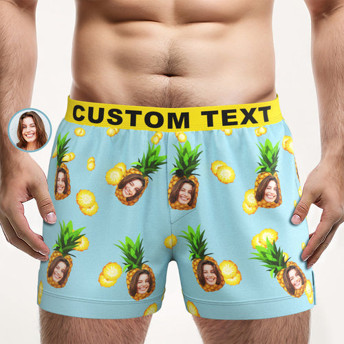 Custom Face Funny Pineapple Boxer Shorts Personalized Waistband Casual Underwear for Him - MyFaceBoxerUK