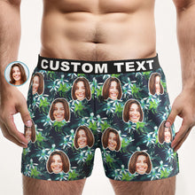 Custom Face Flowers and Leaves Design Boxer Shorts Personalized Waistband Casual Underwear for Him - MyFaceBoxerUK
