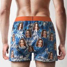 Custom Face Leaves and Flowers Print Boxer Shorts Personalized Waistband Casual Underwear for Him - MyFaceBoxerUK