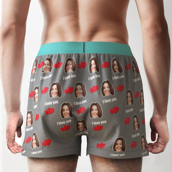 Custom Face I Love You Boxer Shorts with Personalized Text on the Waistband Personalized Underwear for Him - MyFaceBoxerUK