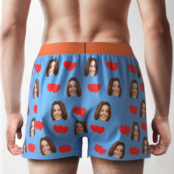 Custom Face Love Hearts Boxer Shorts Personalized Waistband Casual Underwear for Him - MyFaceBoxerUK