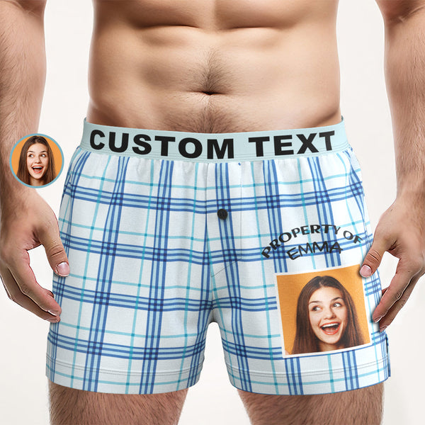 Custom Photo Striped Plaid Patterned Boxer Shorts Personalized Waistband Casual Underwear for Him - MyFaceBoxerUK