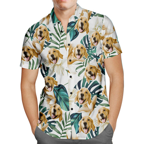 Custom Face Hawaiian Shirt White Flowers Personalized Aloha Beach Shirt for Pet Lover