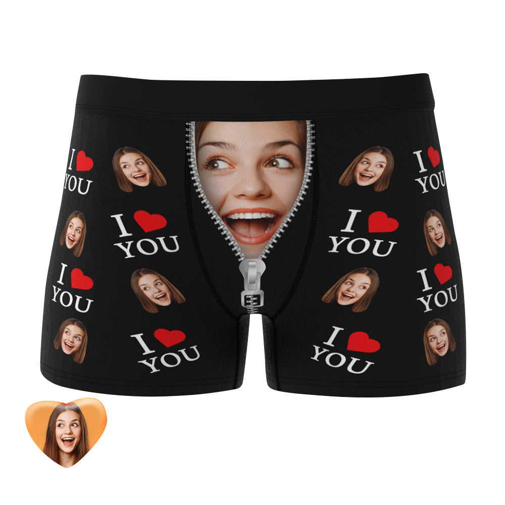 Custom Face Boxer Briefs I Love You Personalised Naughty Valentine's Day Gift for Him