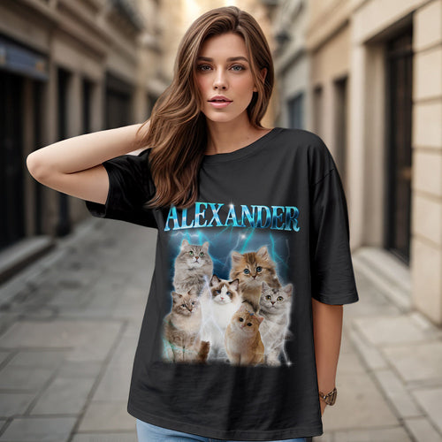 Custom Photo Vintage Tee Personalized Name T-shirt Pet Gifts Cat - MyFaceBoxerUK