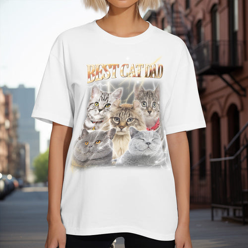 Custom Pet Cat Photo Retro Tee Shirt with Personalized Name Design - MyFaceBoxerUK