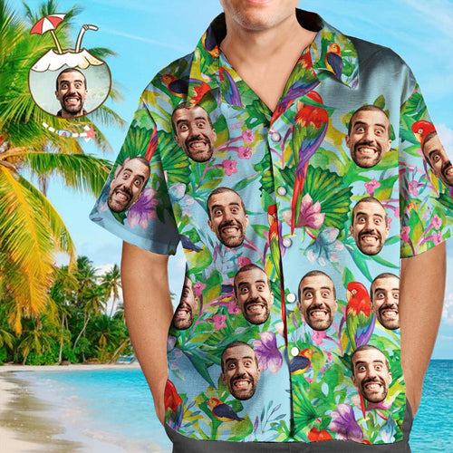 Custom Girlfriend Face Shirt Men's All Over Print Hawaiian Shirt Parrot