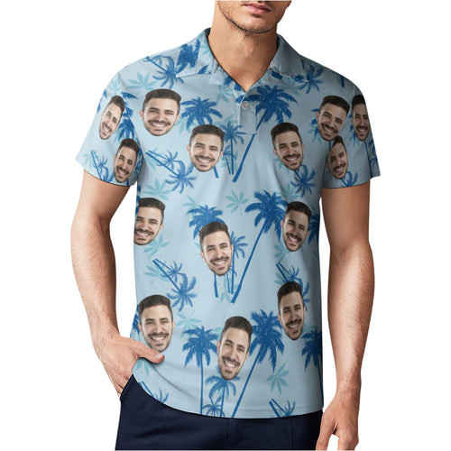 Men's Custom Face Polo Shirt Personalized Light Blue  Hawaiian Golf Shirts