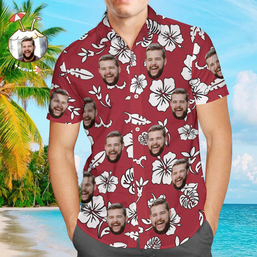 Custom Face Shirt Men's All Over Print Hawaiian Shirt Flowers and Leaves