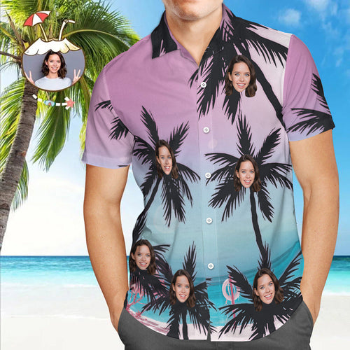 Custom Face Shirt Men's All Over Print Hawaiian Shirt Beach and Tree