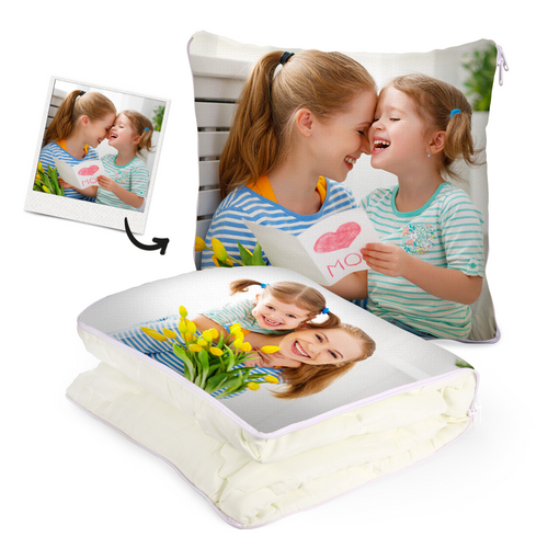 Custom Mother and Daughter Photo Quillow - Multifunctional Throw Pillow and Quilt 2 in 1 - 47.25
