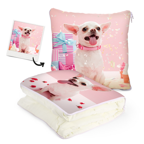 Custom Pet Photo Quillow - Multifunctional Throw Pillow and Quilt 2 in 1 - 47.25