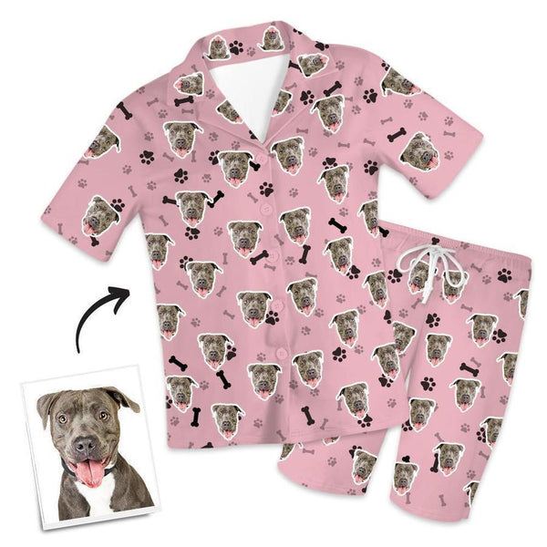 Custom Dog Face On Short Sleeved And Pants With Face Paw Bone Pajamas