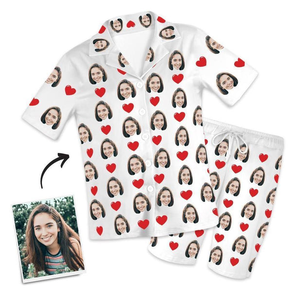 Custom Heart Short Sleeved And Pants With Face Pajamas