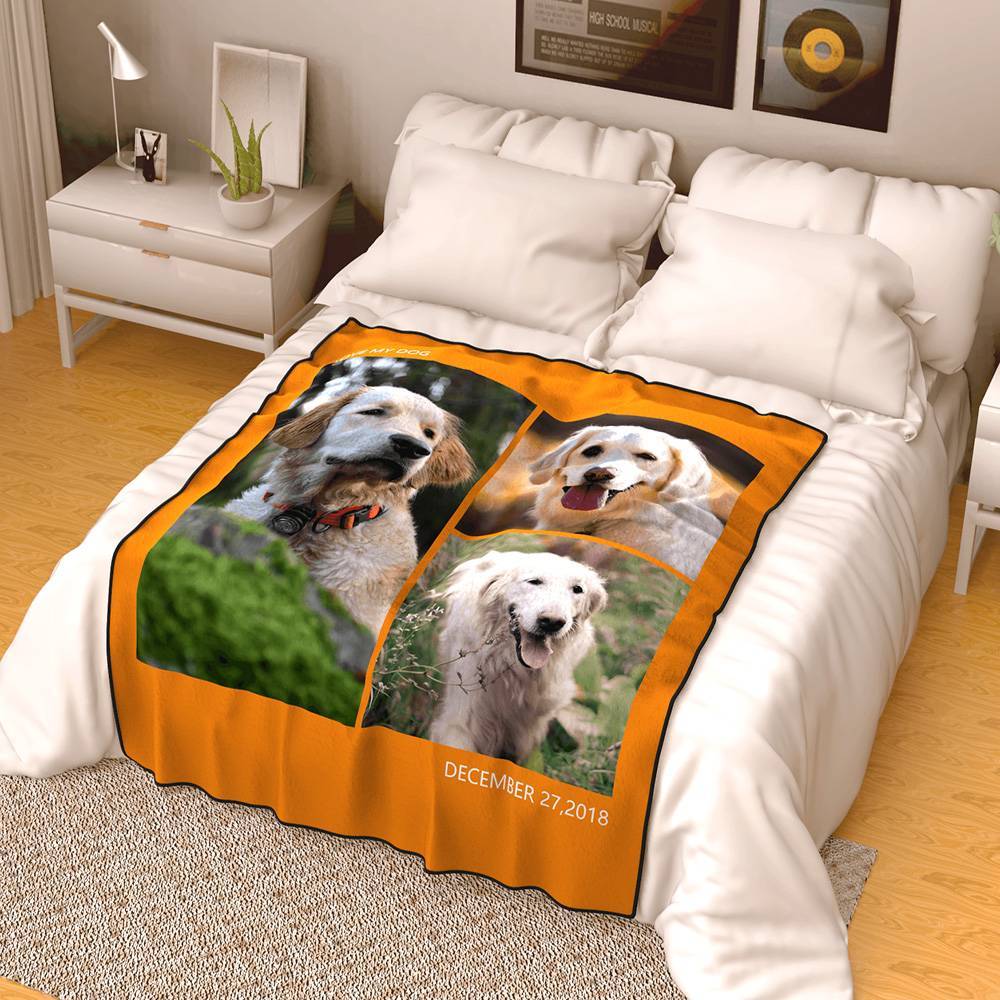 Personalised Photo Blanket Fleece with Text - 3 Photos