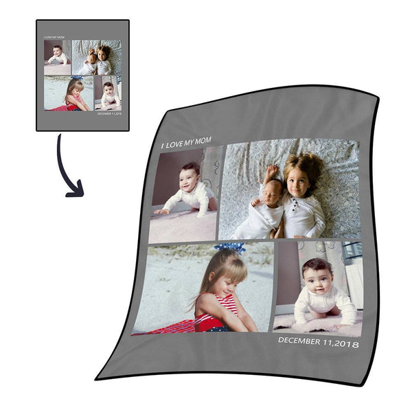 Personalised Photo Blanket Fleece with Text - 4 Photos
