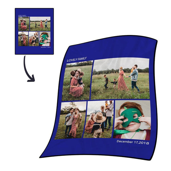 Personalised Photo Blanket Fleece with Text - 5 Photos