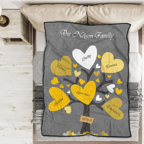 Personalised 3 Names Blanket - Fleece Blanket Love Family Tree