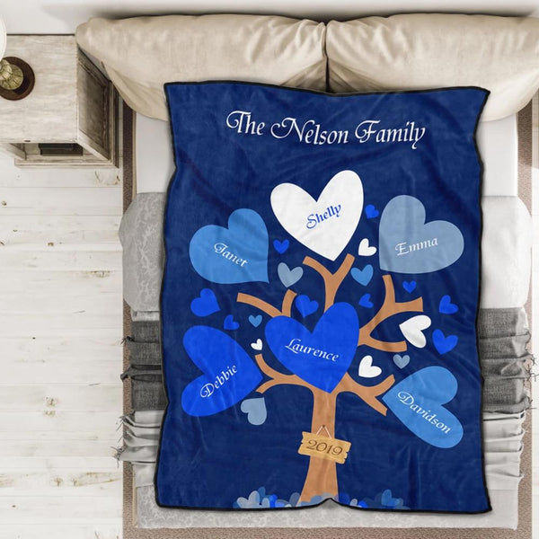 Personalised 5 Names Blanket - Fleece Blanket Love Family Tree