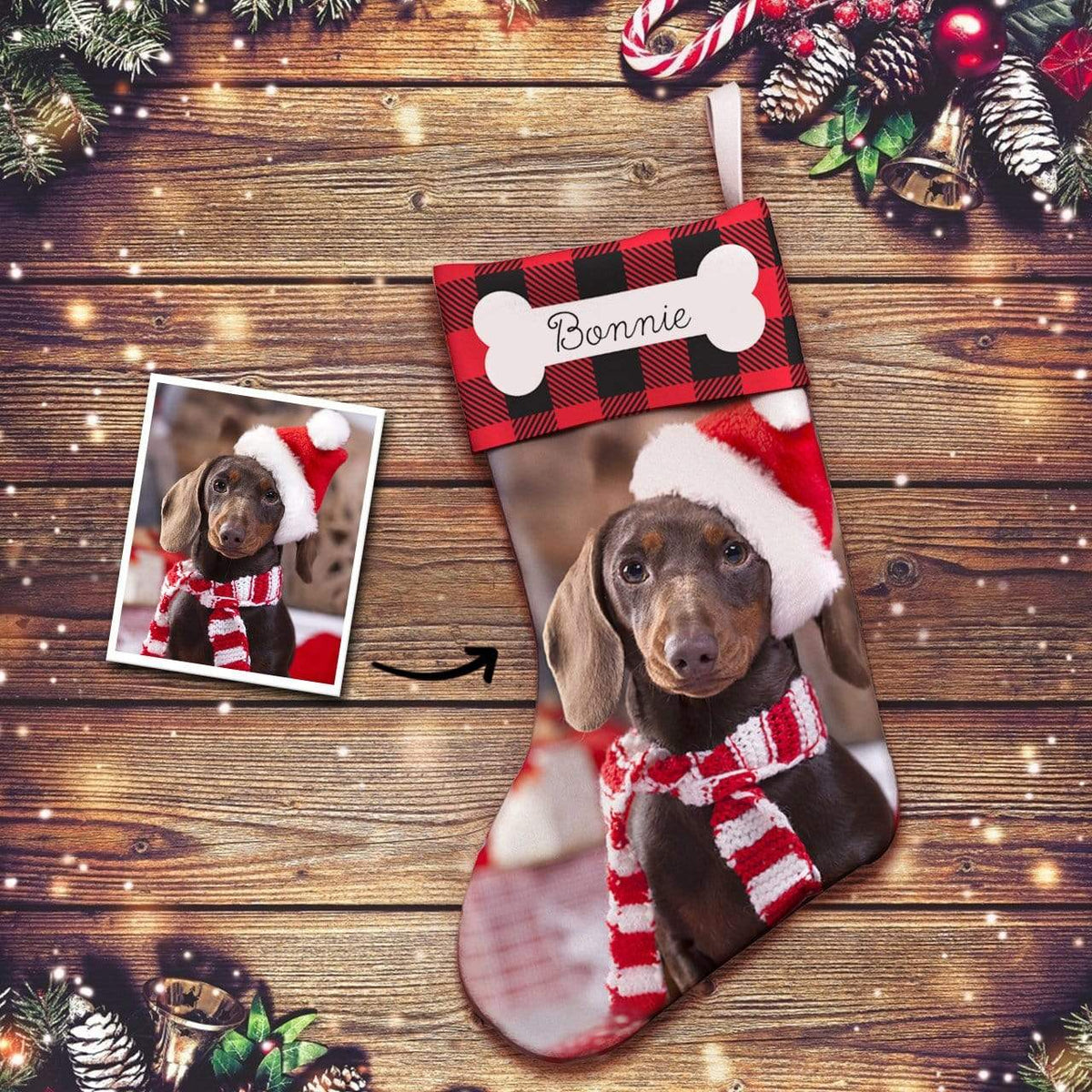Custom Photo Engraved Christmas Stocking Socks Gifts for Dog
