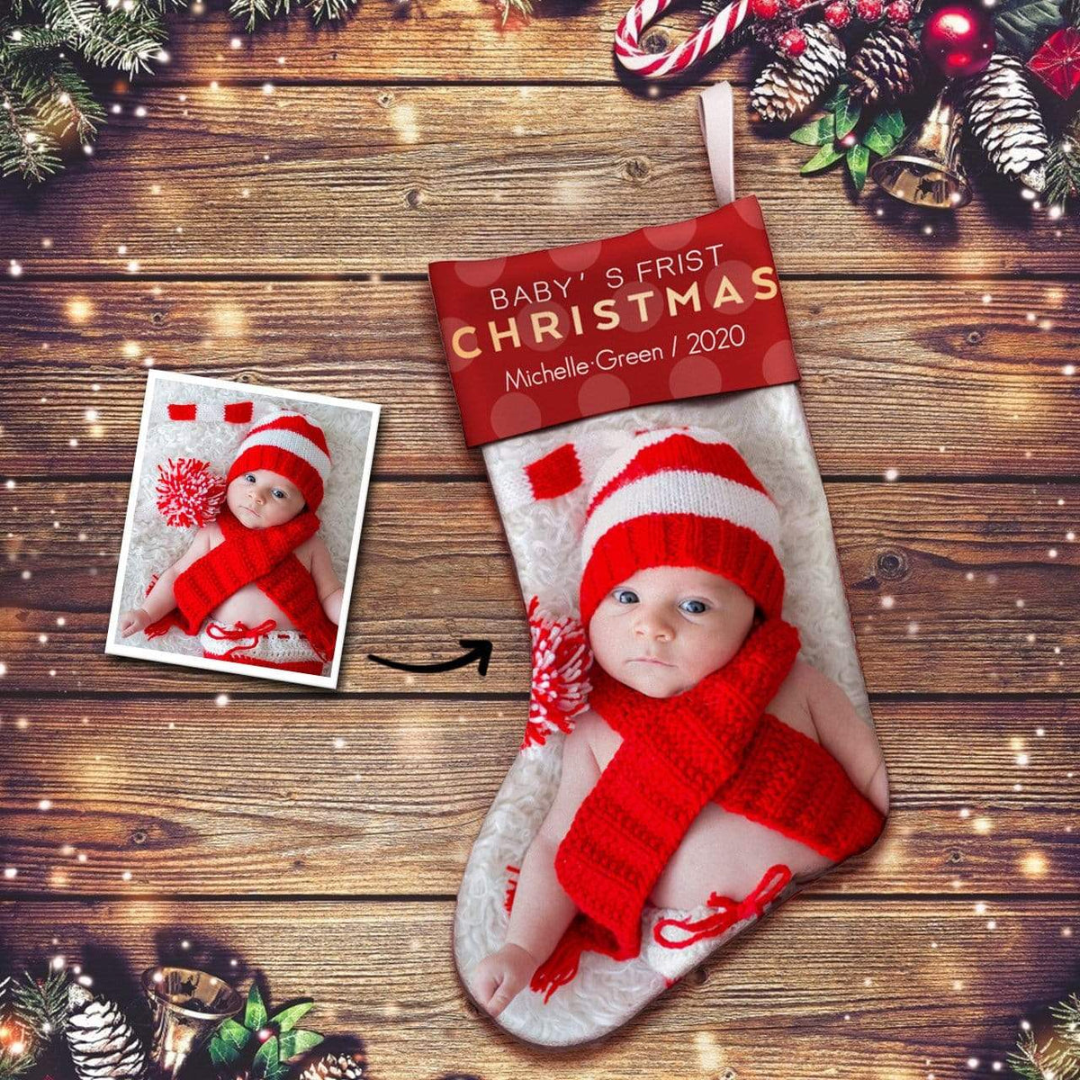 Custom Photo Engraved Christmas Stocking Socks Gifts for Baby