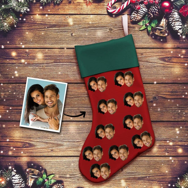 Custom Photo Face Christmas Stocking Socks Gifts for Couple