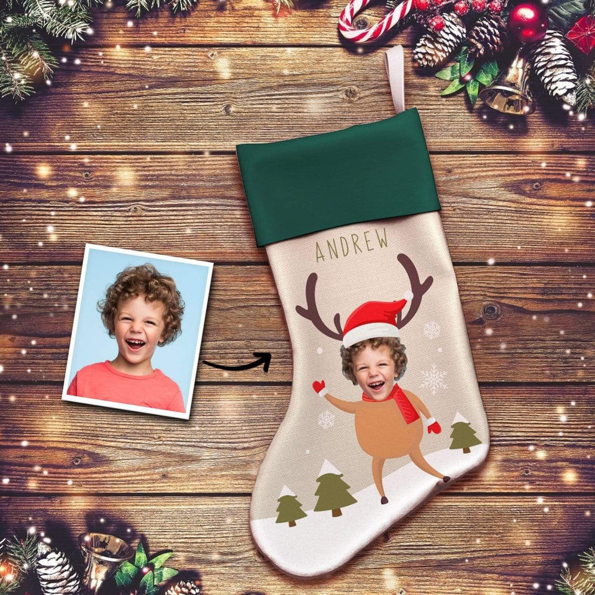 Custom Photo Face Engraved Christmas Stocking Socks Gifts for Child