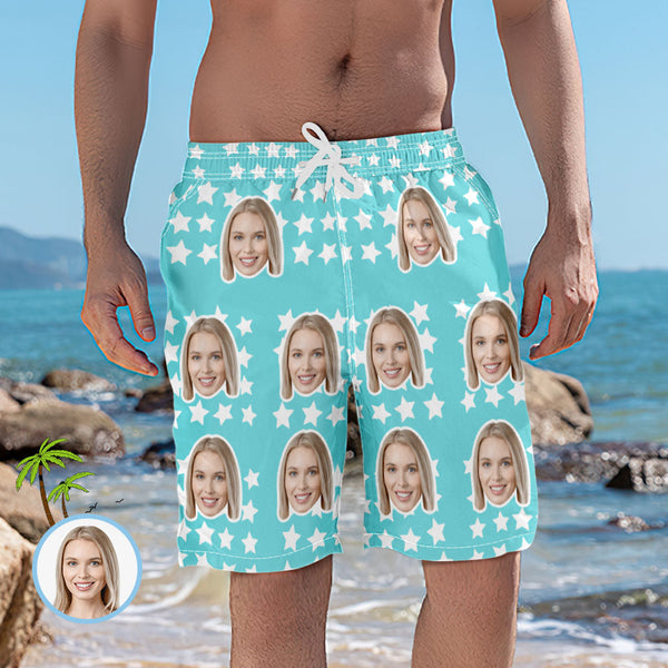 Men's Custom Face and Star Elastic Beach Short Pants - MyFaceBoxerUK