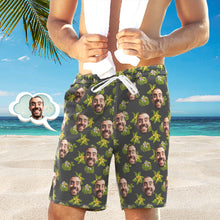 Men's Custom Face Beach Trunks All Over Print Photo Shorts - Green And White Flower - MyFaceBoxerUK