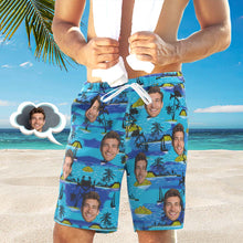 Men's Custom Face Beach Trunks All Over Print Photo Shorts - Tropical Island - MyFaceBoxerUK