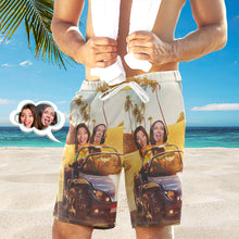 Men's Custom Face Beach Trunks All Over Print Photo Shorts - Driving on the Beach - MyFaceBoxerUK