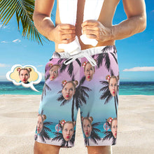 Men's Custom Face Beach Trunks All Over Print Photo Shorts - Palm - MyFaceBoxerUK
