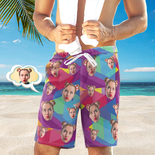 Men's Custom Face Beach Trunks All Over Print Photo Shorts Multicolor - MyFaceBoxerUK