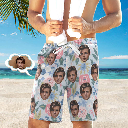 Custom Men's Beach Shorts Custom Face Shorts Floral Design - MyFaceBoxerUK