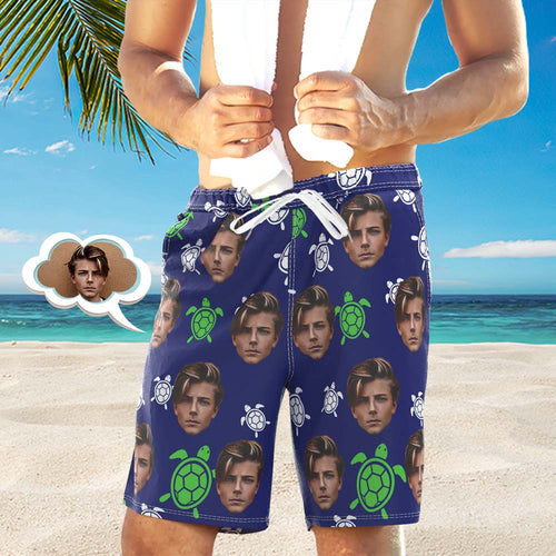 Men's Custom Face Shorts Custom Photo Beach Shorts Little Turtle Design - MyFaceBoxerUK
