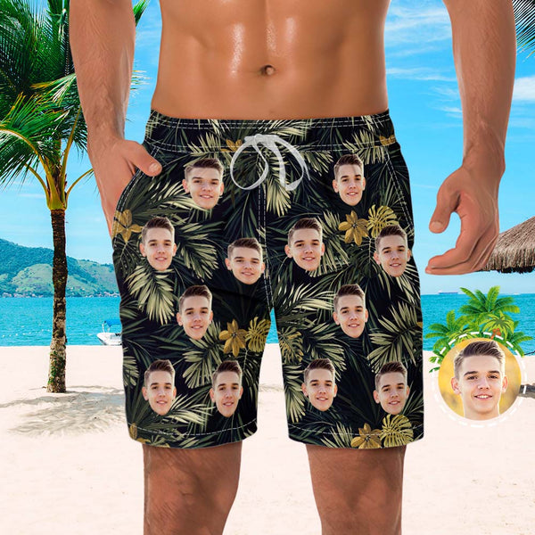 Men's Custom Face Beach Trunks All Over Print Photo Shorts - Withered Leaves - MyFaceBoxerUK