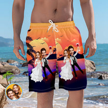 Custom Photo Beach Shorts Personalized Sunset and Coconut Grove Wedding Swim Trunks - MyFaceBoxerUK