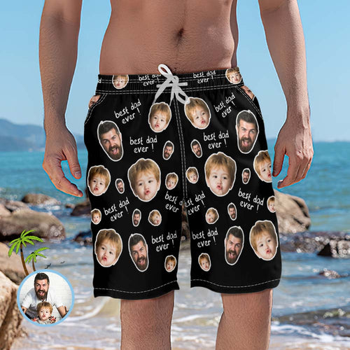 Custom Beach Shorts Photo Swim Trunks Father's Day Gift - Best Dad Ever - MyFaceBoxerUK