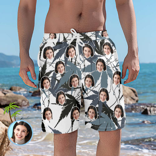 Custom Beach Shorts Photo Swim Trunks Hawaiian Style - Maple Leaf - MyFaceBoxerUK