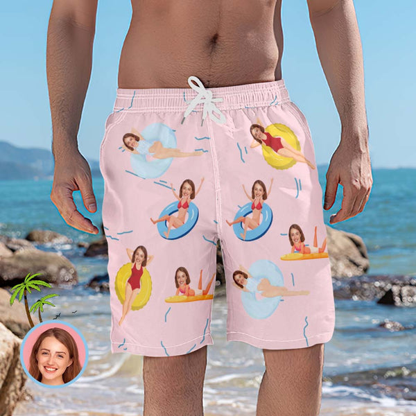 Personalized Beach Shorts for Men Summer Time Custom Face Swim Trunks - MyFaceBoxerUK
