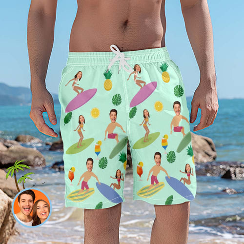 Custom Face Swim Trunks Personalized Beach Shorts Surfing Funny Men's Casual Shorts - MyFaceBoxerUK