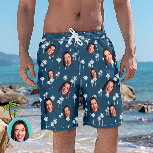 Men's Custom Face Beach Trunks Coconut Tree Photo Beach Shorts Gift for Men - MyFaceBoxerUK