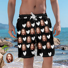 Personalized Beach Shorts for Men White Hearts Custom Face Swim Trunks - MyFaceBoxerUK