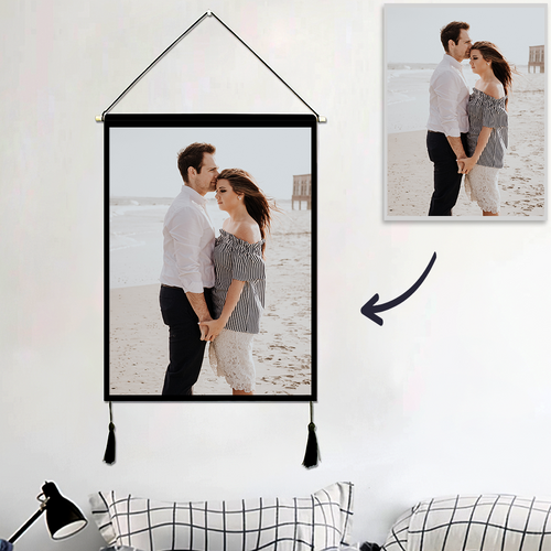 Custom Couple Photo Tapestry - Wall Decor Hanging Fabric Painting Hanger Frame Poster