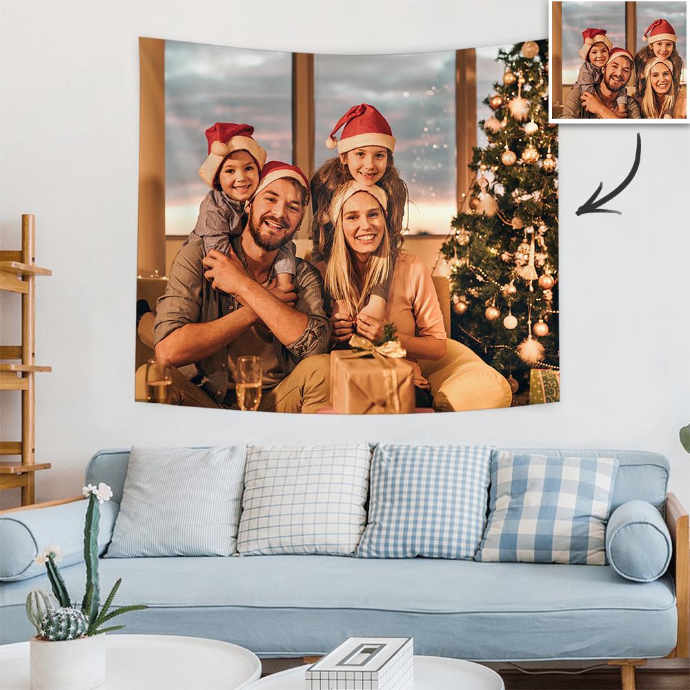 Christmas Gifts Custom Family Photo Tapestry Short Plush Wall Decor Hanging Painting